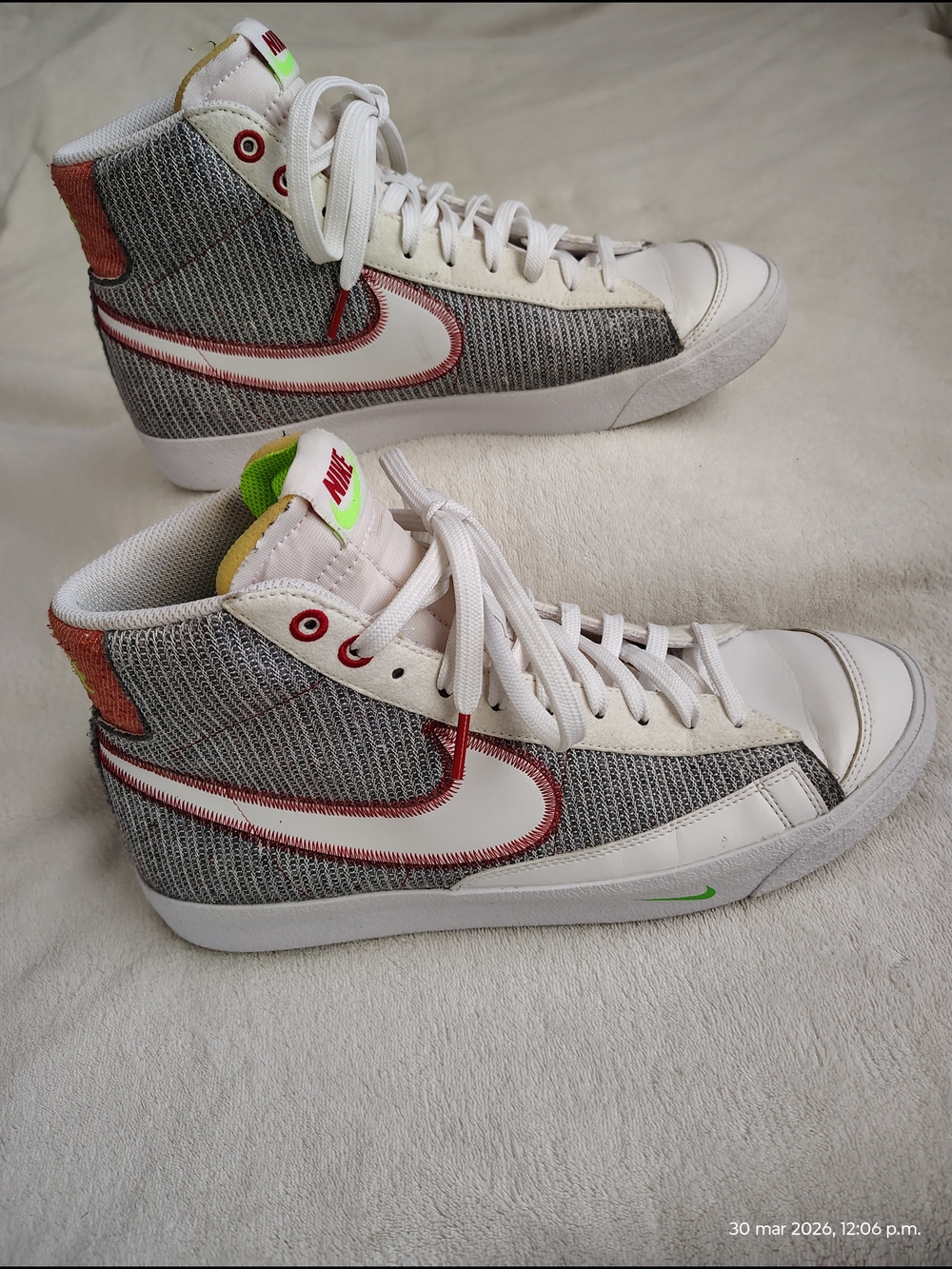 Nike High-Top Sneakers White with Grey and Red Accents size 11